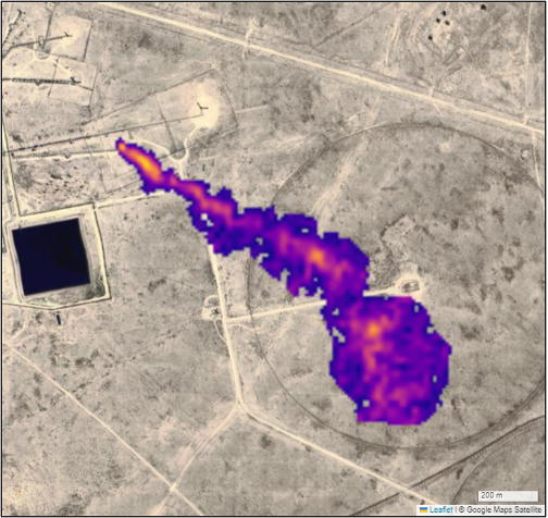 Large methane plume, as detected through satellite observation.